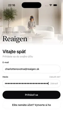 Vyplnený prihlasovací formulár