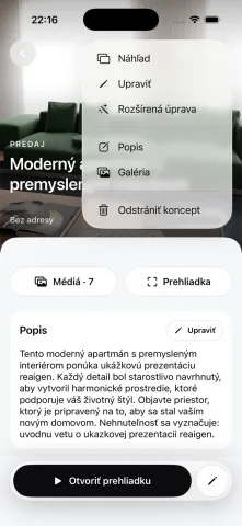Menu inzerátu