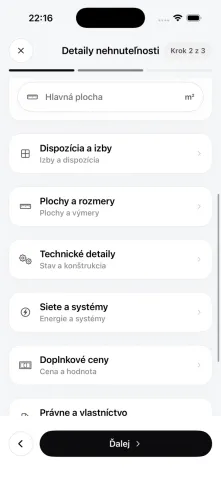 Sekcie detailov