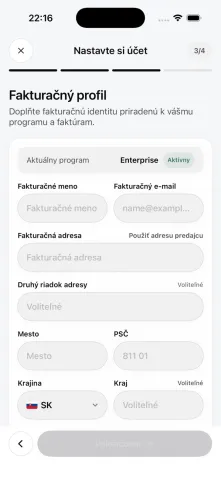 Nastavenie: fakturačný profil